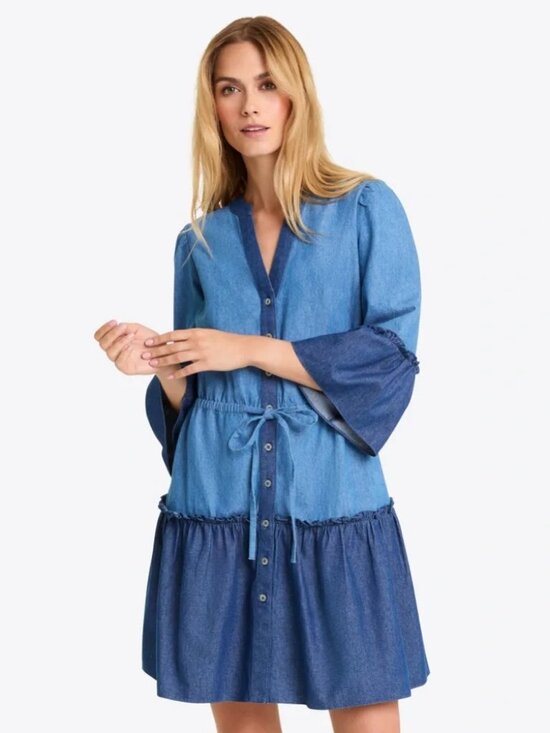 Draper James Dresses & Skirts - NWT Draper James Avery Shirtdress Chambray Medium Wash Bell Sleeve Tie Waist XS